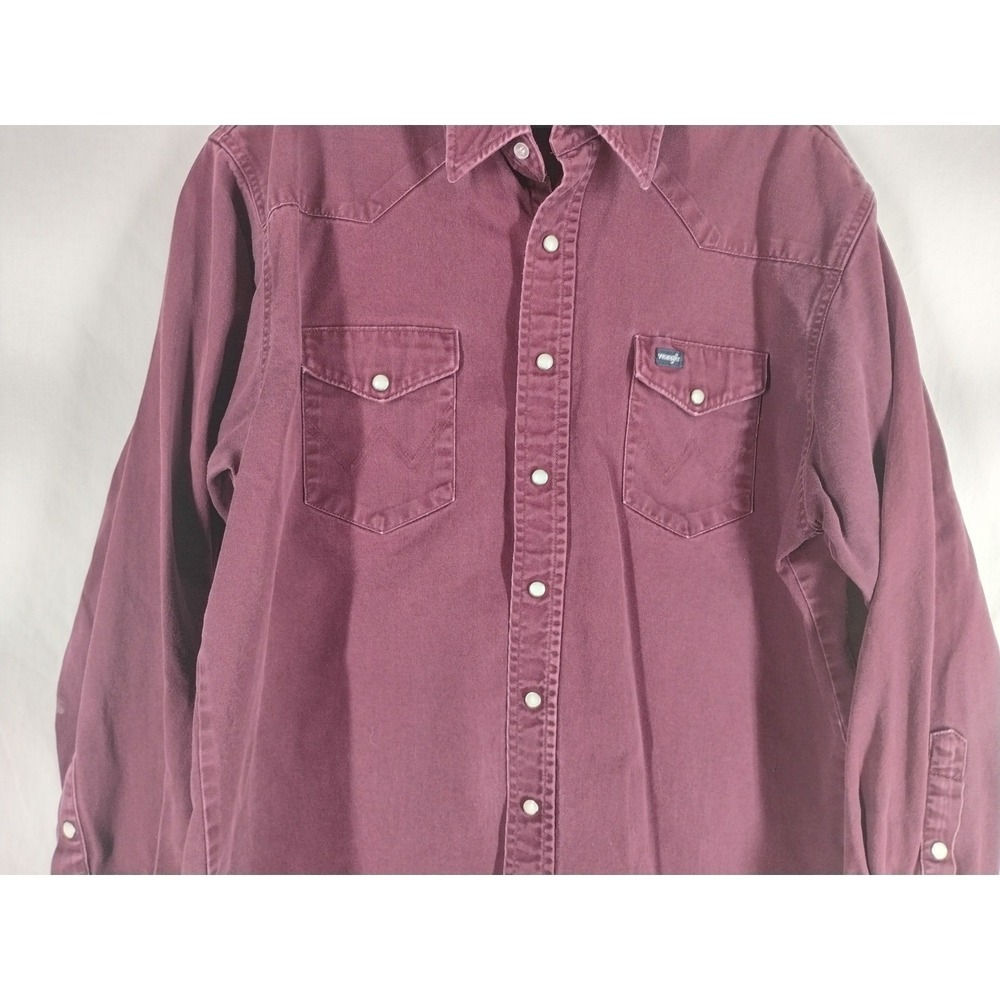 Vtg Wrangler 17 1/2 Mens XL Maroon Raw Edge Western Pearl Snap Button Up Shirt - Picture 4 of 11